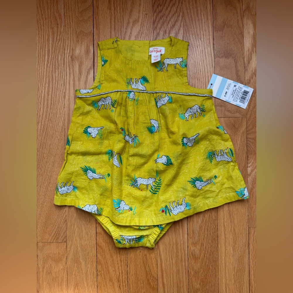 Target Cat & Jack Baby Girl Yellow Animal Print Sleeveless Romper Dress 6-9mo.